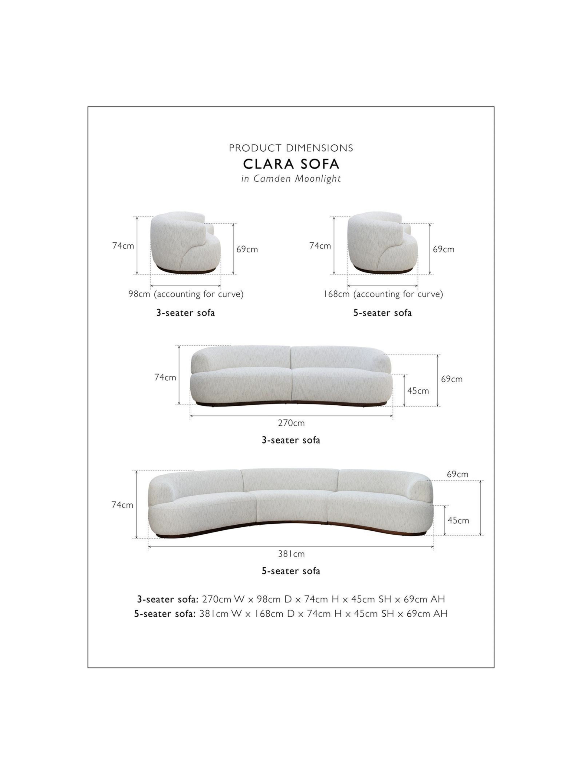 Clara 5-Seater Sofa – Curved Modern Design