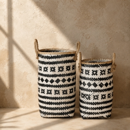 Set of 2 Black & White Tribal Baskets