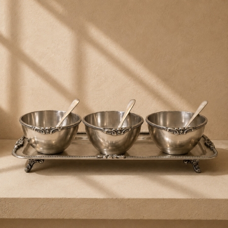 Victorian Salsa Bowls on Tray with Spoon