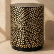 Black & Silver Leaf Capiz Garden Stool – 45×40 cm