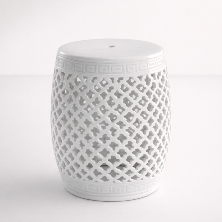 White Lattice Cut-Out Ceramic Garden Stool