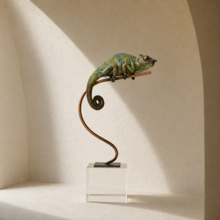 Blue & Green Chameleon Statue on Crystal Base 34x15x7cm