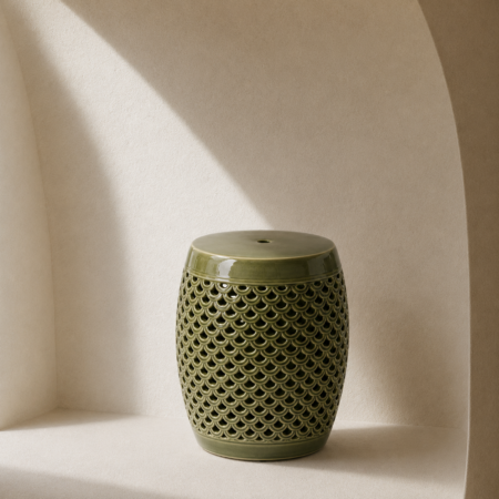 Dark Green Cut-Out Ceramic Garden Stool