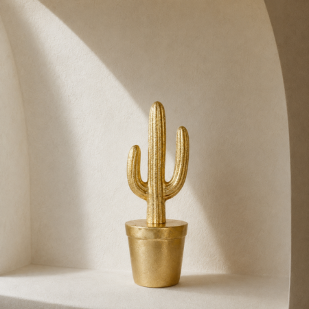 Gold Cactus Statue Pot with Lid 31x11cm