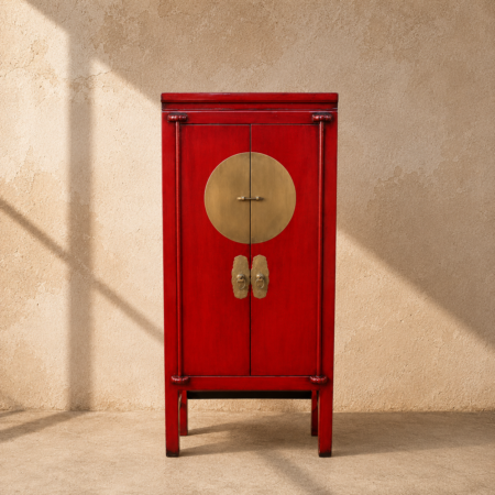 Red Lacquer 2-Door Wedding Cabinet – 195 x 80 x 40cm