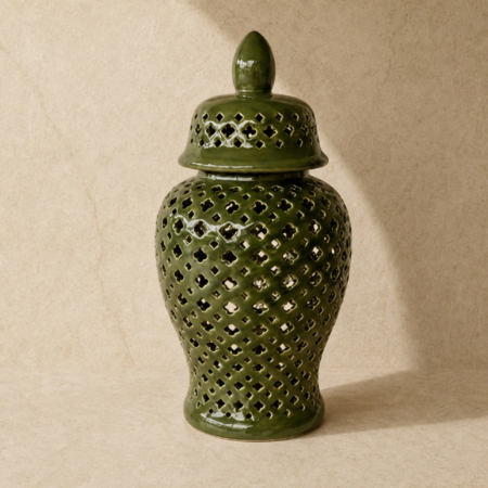 Extra Large Green Cutout Ginger Jar 64x31cm
