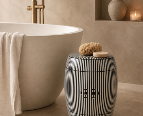 Black & White Stripe Ceramic Garden Stool