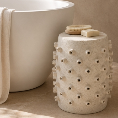 Off White Speckled Textured Garden Stool