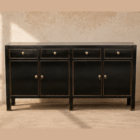 Black 4-Door 4-Drawer Buffet Cupboard